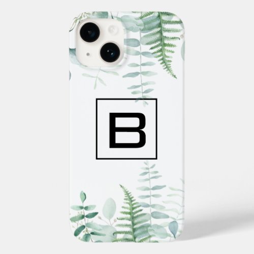 Eucalyptus greenery woodland ferns monogram Case_Mate iPhone 14 case