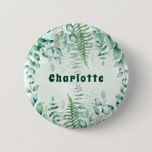 Eucalyptus greenery woodland forest name tag button