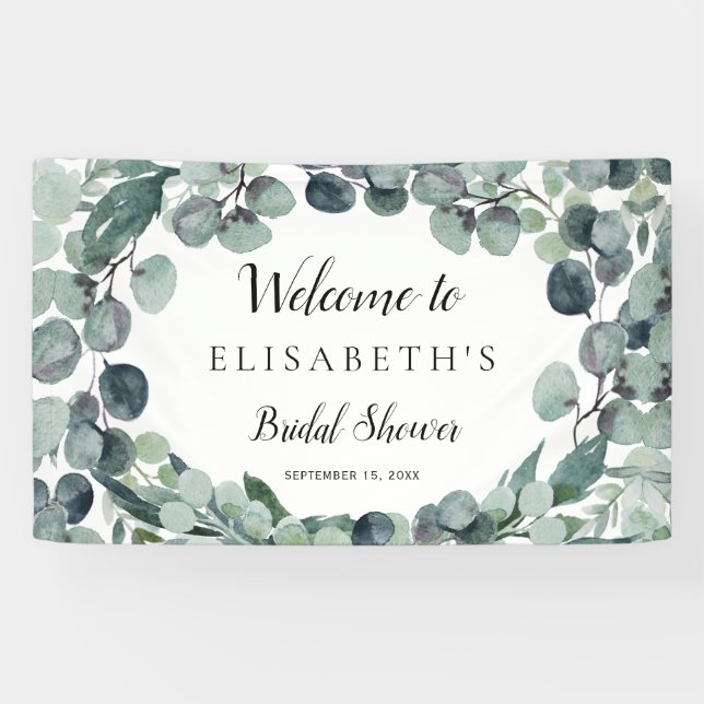 Eucalyptus greenery wreath bridal shower banner (Horizontal)