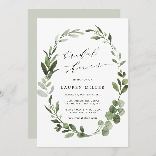 Eucalyptus Greenery Wreath Bridal Shower Invitation (Front/Back)