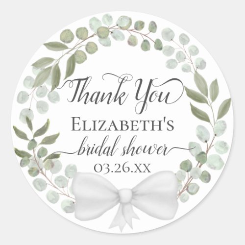 Eucalyptus Greenery Wreath Bridal Shower Thank You Classic Round Sticker