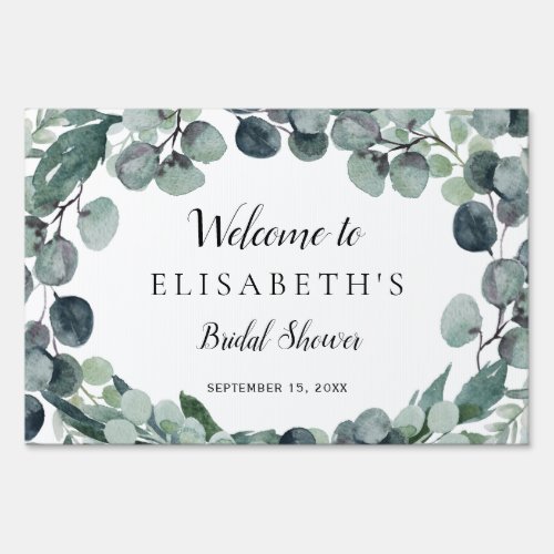 Eucalyptus greenery wreath bridal shower welcome sign