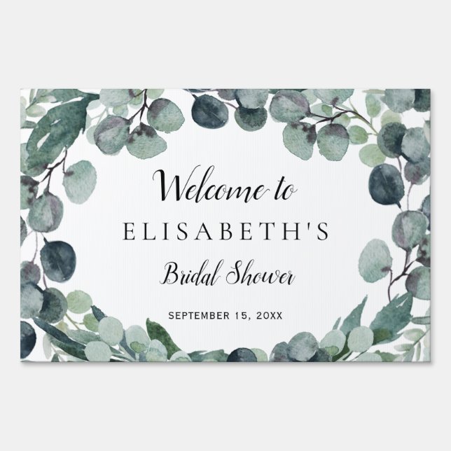 Eucalyptus greenery wreath bridal shower welcome sign (Front)