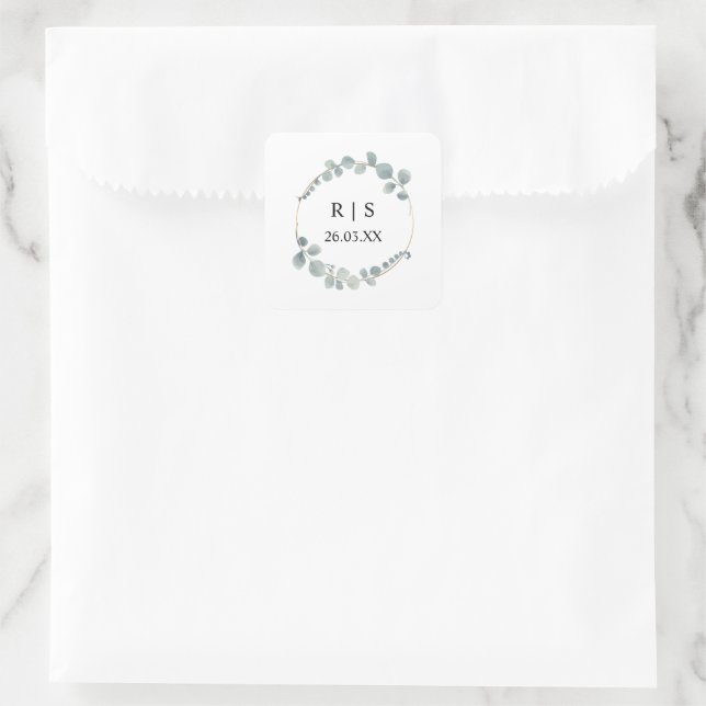 Eucalyptus Greenery Wreath Minimal Wedding Favor  Square Sticker (Bag)