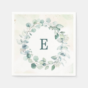 Eucalyptus Greenery Wreath Monogram Wedding Napkins