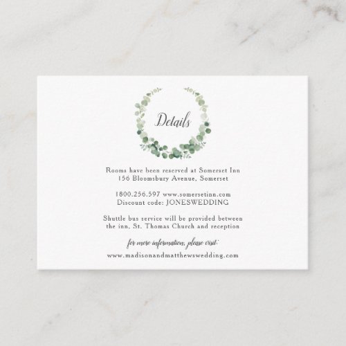 Eucalyptus Greenery Wreath Wedding Details Info Enclosure Card