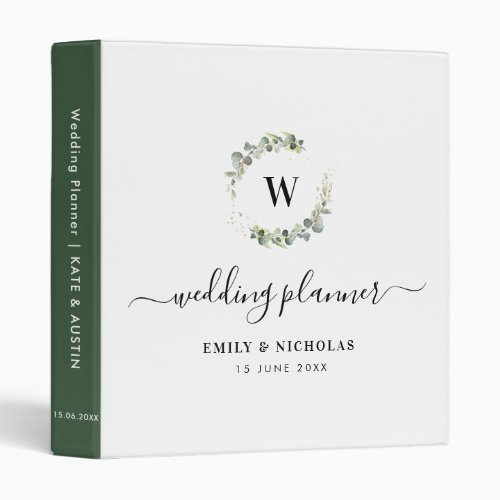 eucalyptus greenery wreath wedding planner 3 ring binder