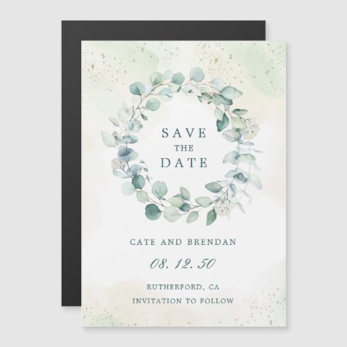 Eucalyptus Greenery Wreath Wedding Save The Date Magnetic Invitation