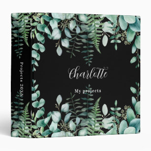Eucalyptus greenry woodland black name script 3 ring binder