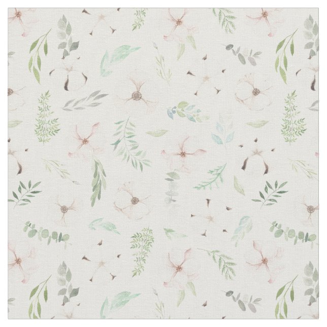 Eucalyptus Greens and Flowers Seamless Pattern Fabric (Close Up)