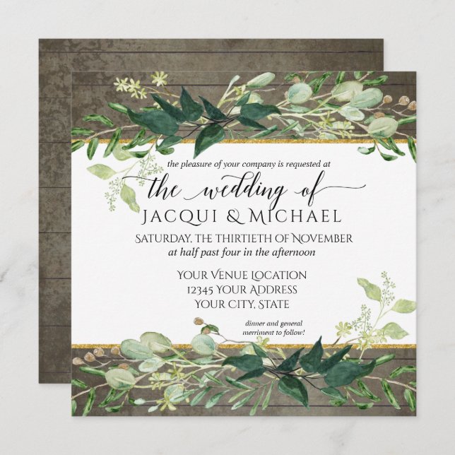 Eucalyptus Grove Foliage Rustic Winery Wedding Invitation (Front/Back)