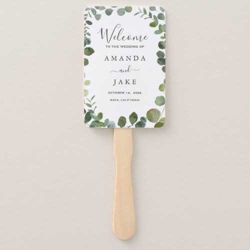 Eucalyptus Grove Greenery Wedding Welcome Hand Fan