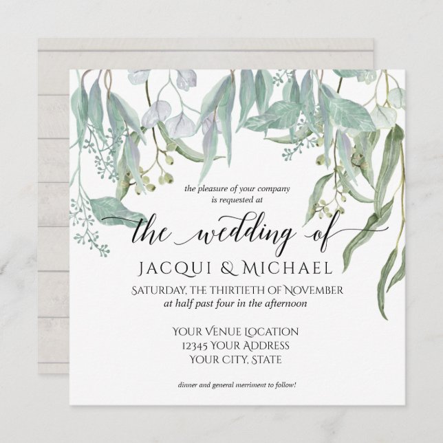 Eucalyptus Grove Rustic Winery Foliage Wedding Invitation (Front/Back)