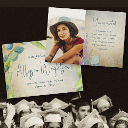 Eucalyptus Grunge Photo Graduation Party Invitation