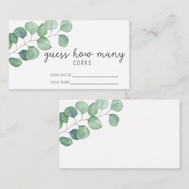 Eucalyptus - Guess how many corks bridal game Enclosure Card (Front/Back)