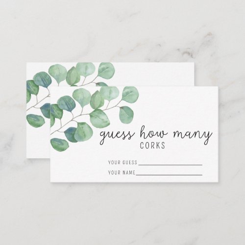 Eucalyptus _ Guess how many corks bridal game Enclosure Card