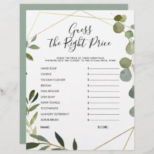 Eucalyptus Guess Right Price Bridal Shower Game