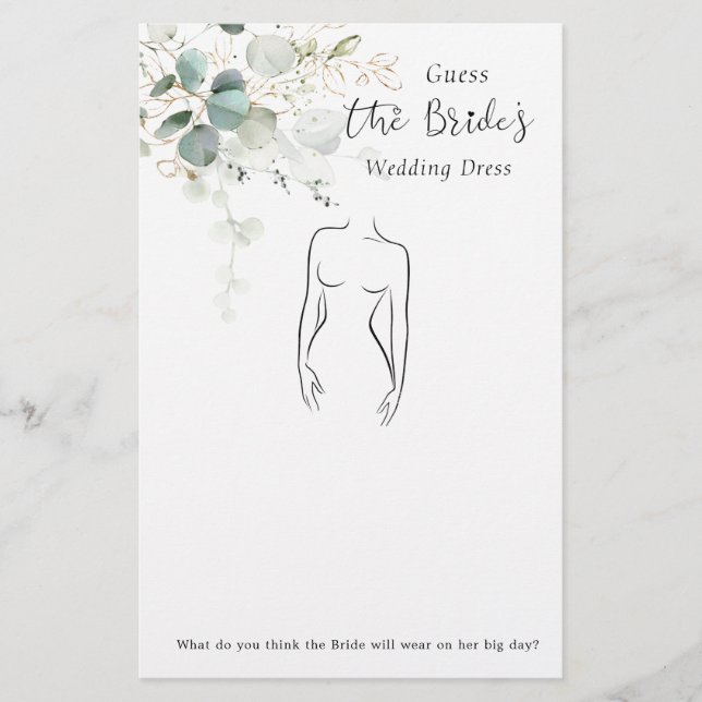 Eucalyptus Guess The Dress Bridal Shower Game (Front)