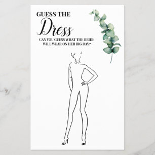 Eucalyptus Guess the Dress Bridal Shower game Card Flyer