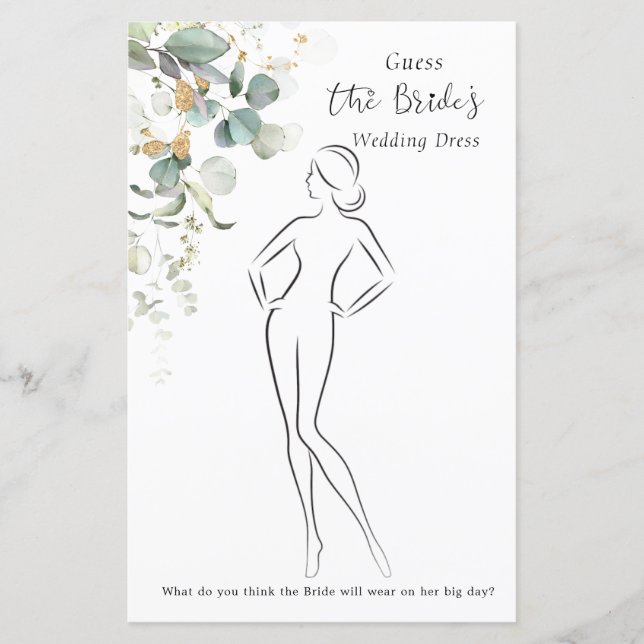 Eucalyptus Guess The Dress Bridal Shower Game Stat (Front)