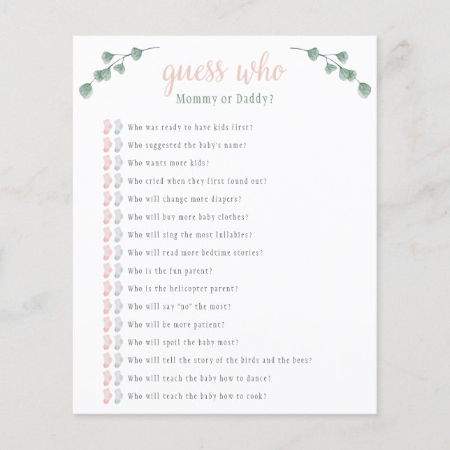 Eucalyptus Guess Who Baby Shower Game (Front)