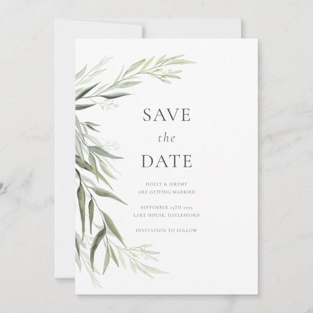 Eucalyptus Gum Leaves Greenery Save the Date Invitation (Front)