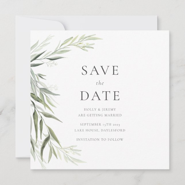 Eucalyptus Gum Leaves Greenery Save the Date Invitation (Front)