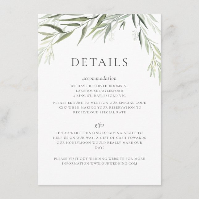 Eucalyptus Gum Leaves Greenery Wedding Enclosure Card (Front)