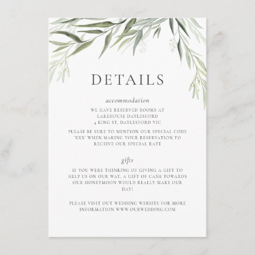 Eucalyptus Gum Leaves Greenery Wedding Enclosure Card