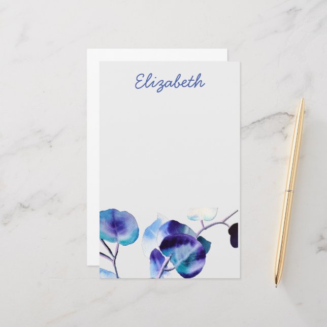 Eucalyptus Gum Leaves watercolor art Stationery (Front/Back In Situ)