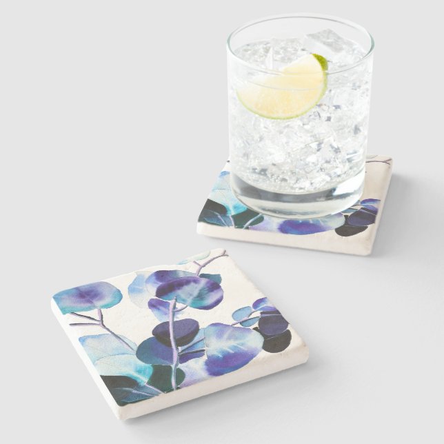 Eucalyptus Gum Leaves watercolor art Stone Coaster (Side)