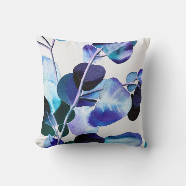 Eucalyptus Gum Leaves watercolor art Throw Pillow (Front)