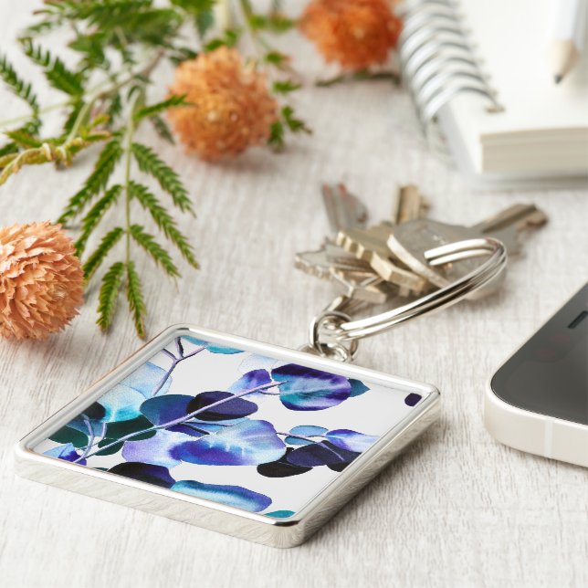 Eucalyptus gum leaves watercolor keychain (Side)