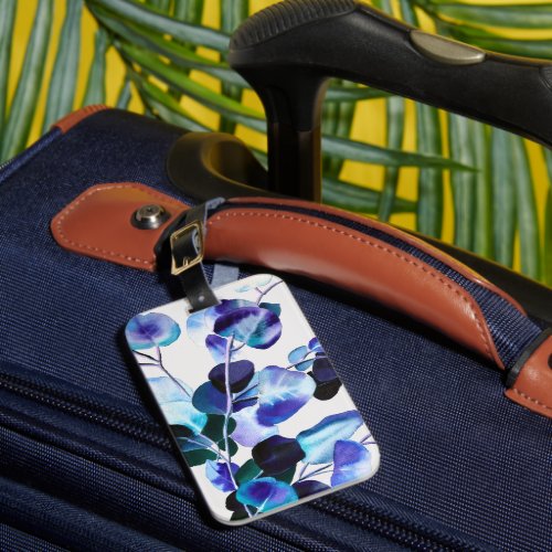 Eucalyptus gum leaves watercolor luggage tag