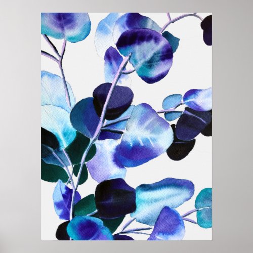 Eucalyptus gum leaves watercolor poster