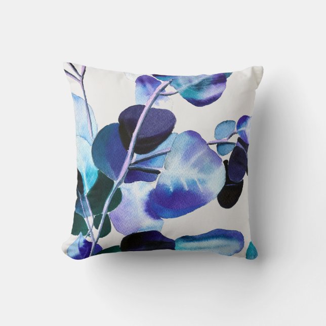 Eucalyptus gum leaves watercolor throw pillow (Front)