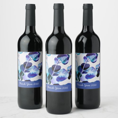 Eucalyptus gum leaves watercolor wine label