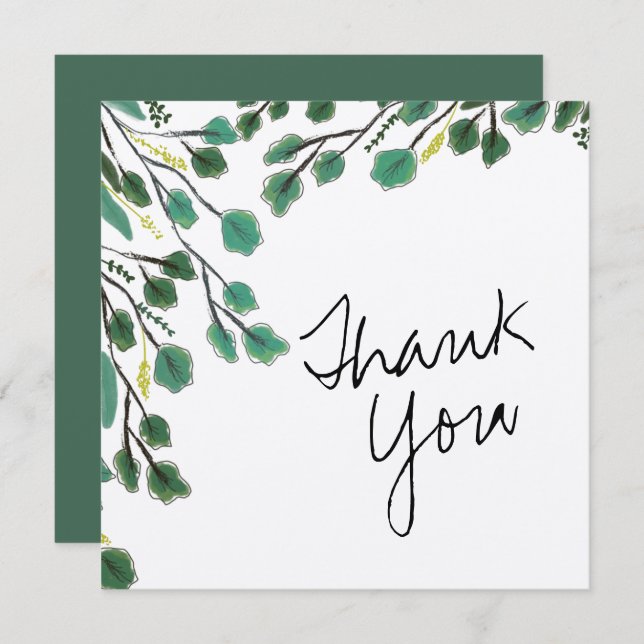 Eucalyptus Hand Drawn Leaf Thank You Card (Front/Back)
