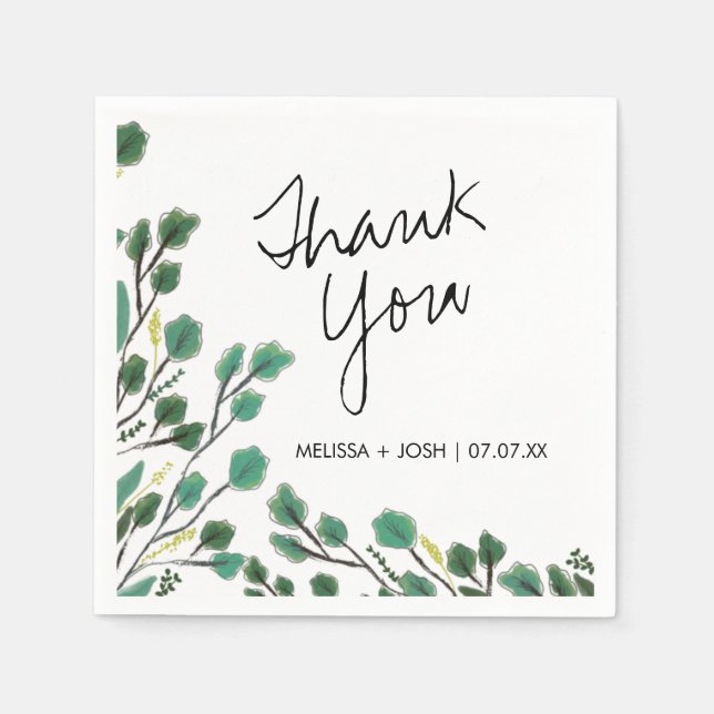 Eucalyptus Hand Drawn Leaf Thank You    Napkins (Front)