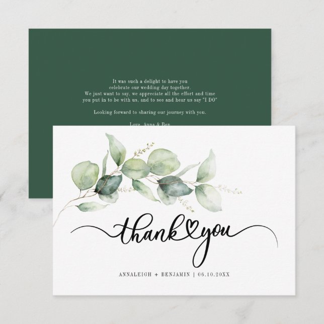 Eucalyptus Hand-Lettered Wedding Thank You Card (Front/Back)