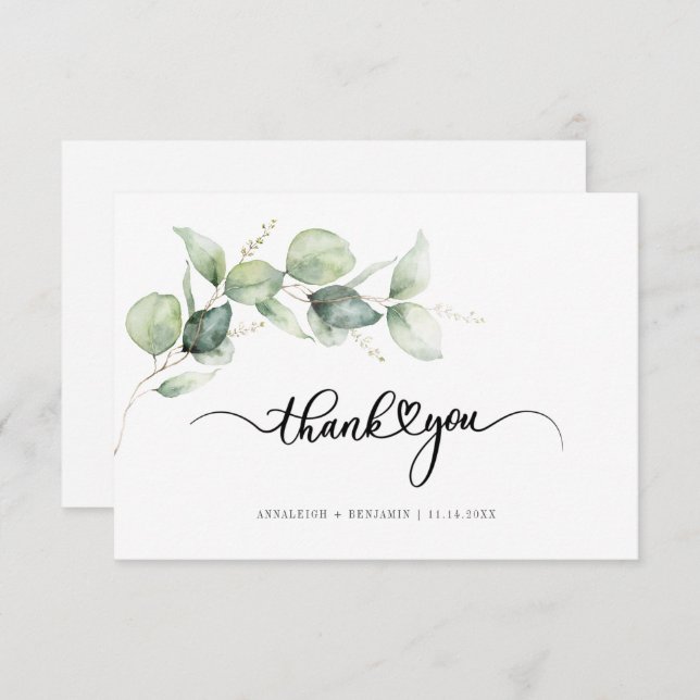Eucalyptus Hand-Lettered Wedding Thank You Card (Front/Back)