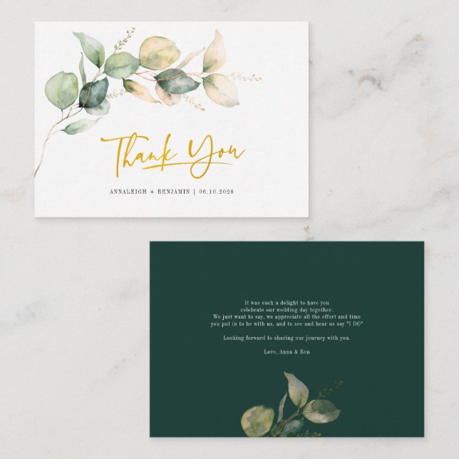 Eucalyptus Hand-Lettered Wedding Thank You Mini Note Card (Front/Back)