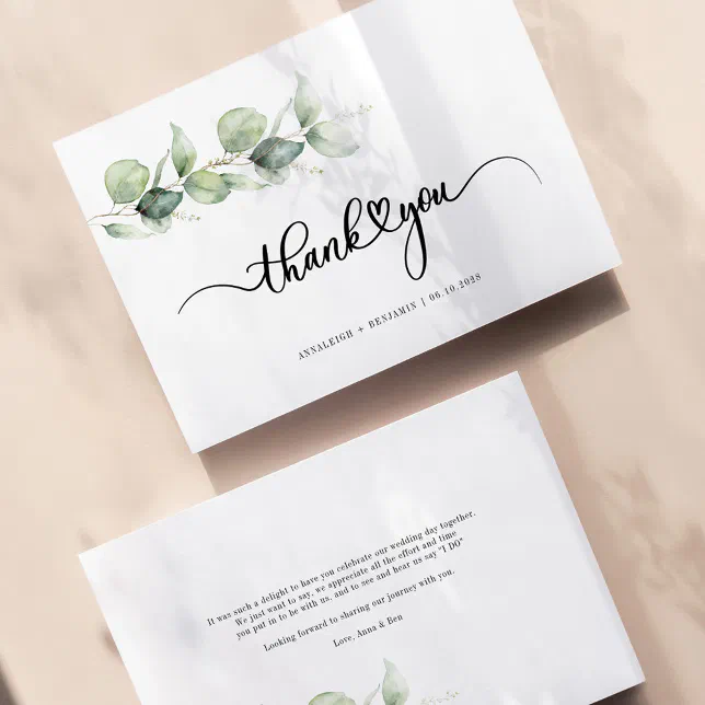 Eucalyptus Hand-Lettered Wedding Thank You Note Card | Zazzle