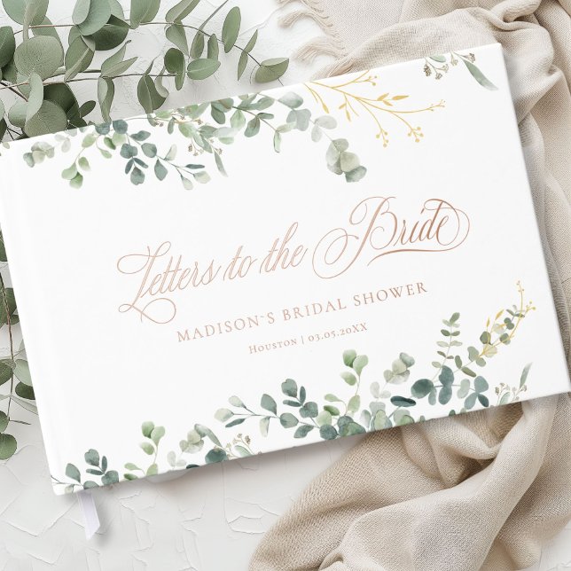 Eucalyptus  Handwriting Script Bridal Shower Foil Guest Book (Personalized Eucalyptus Handwriting Script Bridal Shower Foil Guest Book)