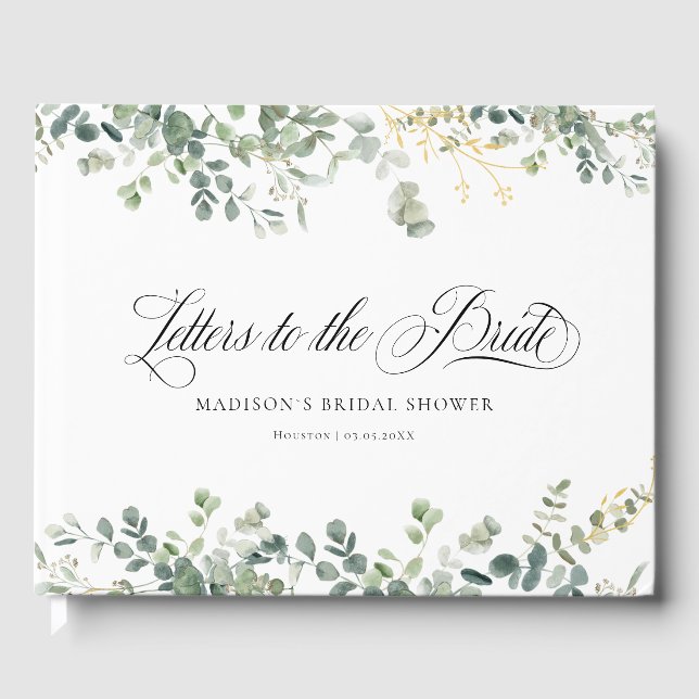 Eucalyptus  Handwriting Script Bridal Shower Guest Book (Front)