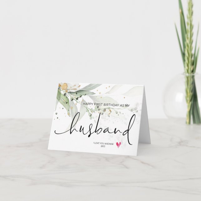 Eucalyptus Happy First Birthday as my Husband Card (Front)
