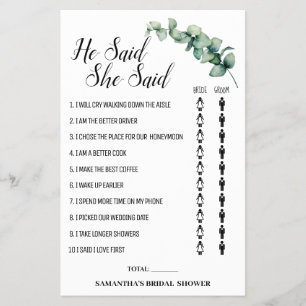 Eucalyptus He said She said Shower game card Flyer