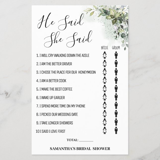 Eucalyptus He said She said Shower game card Flyer (Front)