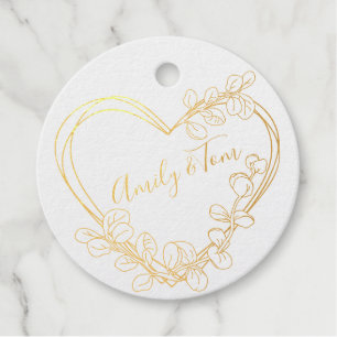 Eucalyptus hearts wreath personalized text foil favor tags