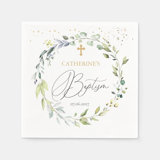 Eucalyptus Herbal Cross Baby Baptism Napkins (Front)